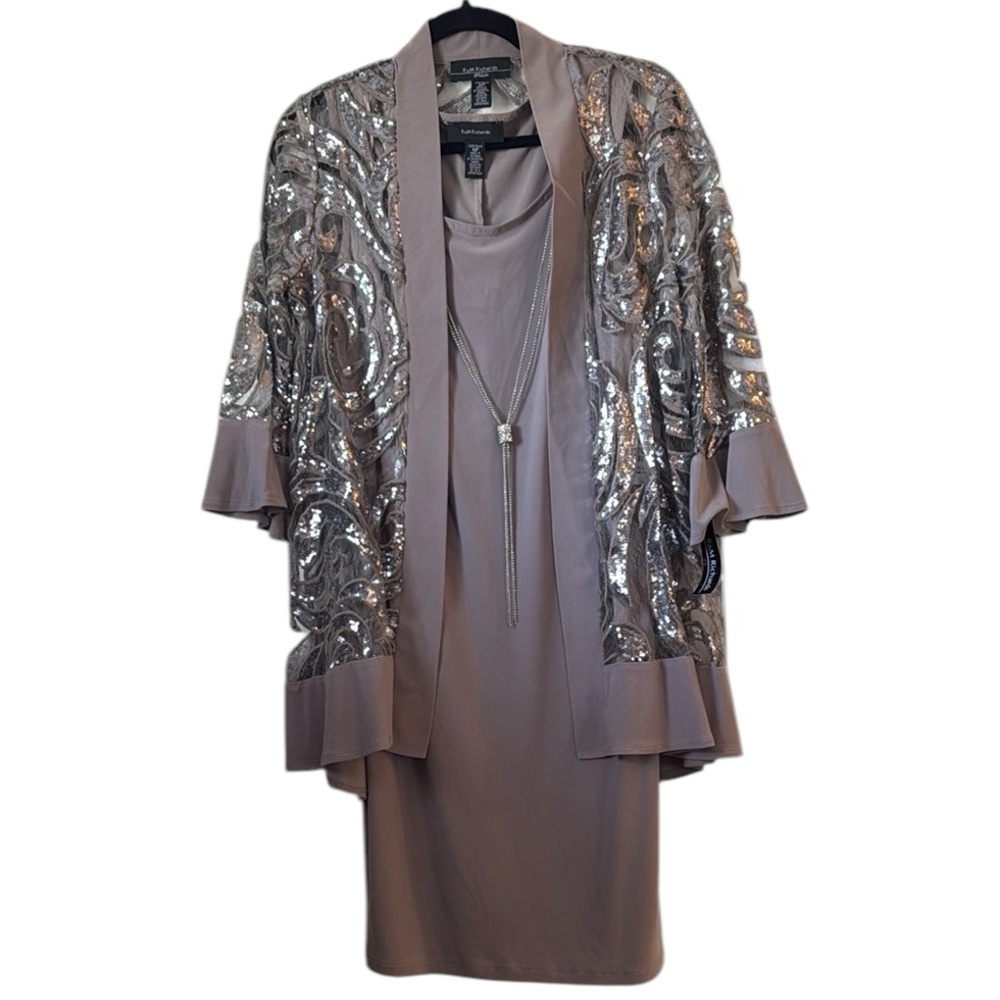R&M Richards Dress with Attached Necklace and Glittery Cardigan NWT